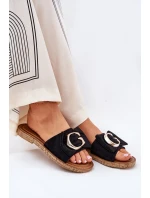 Płaskie Klapki Damskie Z Ozdobnym Detalem Czarne Nellodra