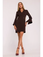 M876 Šaty so širokými manžetami - hnedé