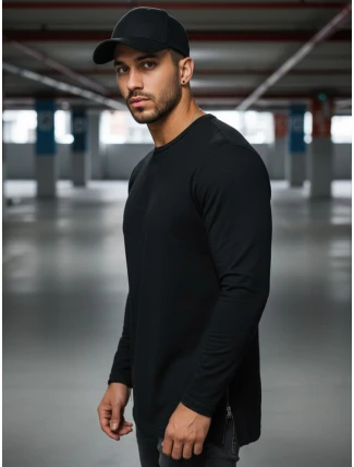 Pánske čierne tričko s dlhým rukávom FashionStreet LX0559