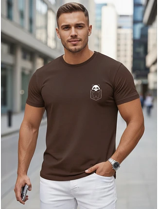 Pánske bavlnené tričko s malým potlačou, hnedé, FashionStreet NX5131R Pánske bavlnené tričko s malým potlačou, hnedé, FashionStreet NX5131R