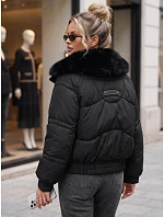 Dámska zimná prešívaná bunda s kožušinou, čierna, FashionStreet TY6007
