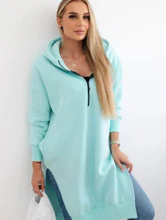 Zateplená mikina s bočnými rozparkami mätová
