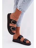 Eko Kožené Dámské Pantofle S Pásky Černé Rosinessa