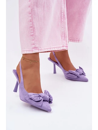 Dámské sandály na podpatku s mašlí fialové Petrella