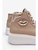 Trampki Damskie Wysokie Na Suwak Lemar Beżowe Katerin