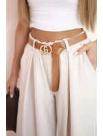 Široké nohavice s opaskom béžovej farby Široké nohavice s opaskom béžovej farby