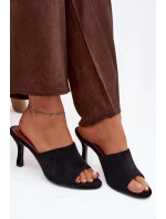 Dámské pantofle na podpatku z eko semiše černé Isolia