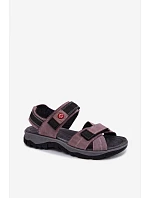 Kožené Semišové Dámské Sandály na Suchý Zip Levandulové Blingy