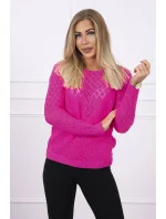 Dámsky sveter s ažúrovým zdobením neónovo ružový - Kesi