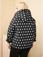Dámska bunda Plus Size s kapucňou, s bodkami, čierna