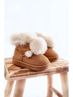 Dziecięce Młodzieżowe Ocieplane Botki Śniegowce Brązowo-Białe Roofy