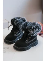 Dziecięce Trapery Botki Na Suwak z Futerkiem Czarne Gerande
