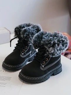 Dziecięce Trapery Botki Na Suwak z Futerkiem Czarne Gerande