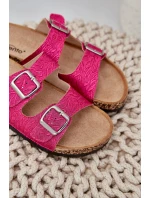 Materiałowe Klapki Na Korkowej Podeszwie Z Klamrami Fuksja Atera