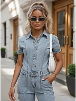 Dámsky džínsový overal s krátkym rukávom modrý FashionStreet EY2683 Dámsky džínsový overal s krátkym rukávom modrý FashionStreet EY2683