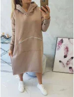 Zateplené šaty s kapucňou tmavo béžové