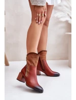 Ocieplane Botki Damskie Na Obcasie Słupku Brązowe Relabina