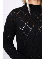 Sveter s polovičným rolákom a kosoštvorcovým vzorom čierny Sveter s polovičným rolákom a kosoštvorcovým vzorom čierny
