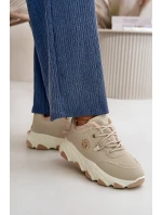 Ocieplane Buty Sportowe Damskie Sznurowane Na Platformie Beżowe Bialoa