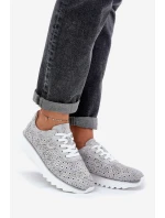 Zamszowe Wzorzyste Buty Sportowe Na Platformie Z Brokatem D&A LR51-635 Srebrne Zamszowe Wzorzyste Buty Sportowe Na Platformie Z Brokatem D&A LR51-635 Srebrne