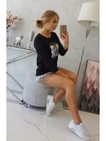 Blúzka s potlačou koláží čierna