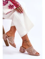 Klapki Na Obcasie Z Siateczką S.Barski KV-612-1 Nude