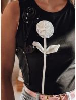 PETITO čierne FashionStreet RY2731 dámske bavlnené tričko bez ramienok s kvetmi PETITO čierne FashionStreet RY2731 dámske bavlnené tričko bez ramienok s kvetmi