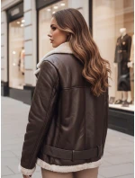 Dámska kožená bunda s ovčou kožušinou NORFDIMA hnedá FashionStreet TY4736z
