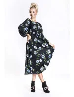 Ann Gissy Kvetinové kimono šaty s okrúhlym výstrihom čierne/modré (XY202116)