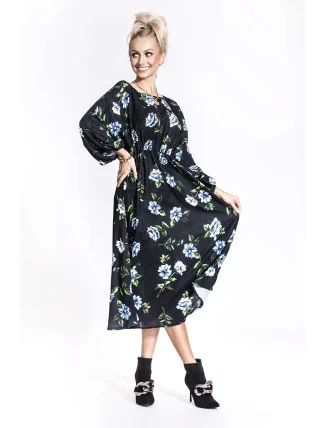 Ann Gissy Kvetinové kimono šaty s okrúhlym výstrihom čierne/modré (XY202116)