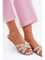 Klapki Damskie Płaskie Z Przeplatającymi Się Paskami Beżowe Acimine