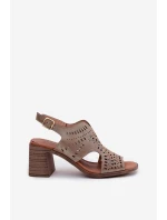 Ażurowe Sandały Damskie Na Słupku Złote Tosine