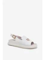 Skórzane Sandały Damskie Z Ozdobą Vinceza 66757 Białe