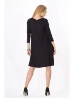 Dámske šaty voľný strih 3/4 rukáv vhodné aj pre tehotné stredne dlhé grafitové - Čierna - Beyo Dámske šaty voľný strih 3/4 rukáv vhodné aj pre tehotné stredne dlhé grafitové - Čierna - Beyo