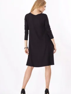 Dámske šaty voľný strih 3/4 rukáv vhodné aj pre tehotné stredne dlhé grafitové - Čierna - Beyo