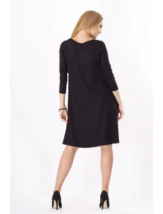 Dámske šaty voľný strih 3/4 rukáv vhodné aj pre tehotné stredne dlhé grafitové - Čierna - Beyo Dámske šaty voľný strih 3/4 rukáv vhodné aj pre tehotné stredne dlhé grafitové - Čierna - Beyo