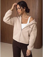 Dámska mikina s kapucňou, zapínateľná, zateplená, béžová, FashionStreet BY1578 Dámska mikina s kapucňou, zapínateľná, zateplená, béžová, FashionStreet BY1578