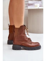Ocieplane Botki Workery Na Zamek Brązowe Leairae