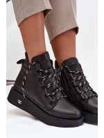 Skórzane Botki Damskie Na Platformie Ocieplane Artiker 55C0809 Czarne