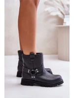 Skórzane Botki Damskie Na Płaskim Obcasie Lewski 3610 Czarne