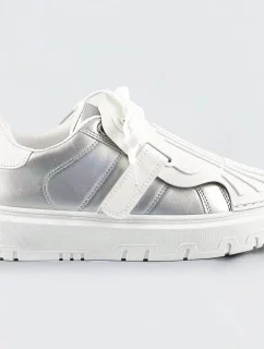 Strieborno-biele dámske športové topánky so zakrytým šnurovaním (RA2049)