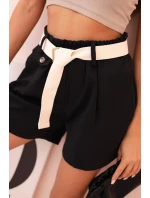 Dámske šortky s vysokým pásom a opaskom čierne Dámske šortky s vysokým pásom a opaskom čierne
