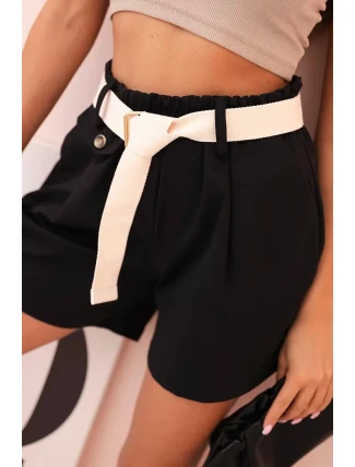 Dámske šortky s vysokým pásom a opaskom čierne Dámske šortky s vysokým pásom a opaskom čierne