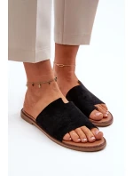 Damskie Zamszowe Klapki Japonki Czarne Amite