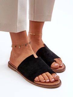 Damskie Zamszowe Klapki Japonki Czarne Amite