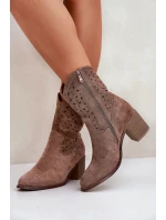 Ażurowe Botki Kowbojki Damskie Na Obcasie S.Barski HY51-125 Brązowe