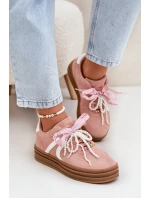 Sneakersy Damskie Na Platformie Z Ozdobami Różowe Vinness