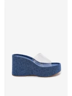 Klapki Damskie Na Koturnie Z Transparentnym Paskiem Jeansowe Zolretia