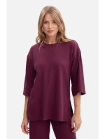 B301 Rebrovaný pletený top - slivka