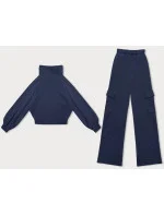 Tmavomodrý casual komplet s nohavicami typu cargo (AMG-338A)